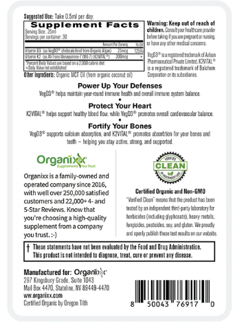 Organixx Vitamin D3 + K2